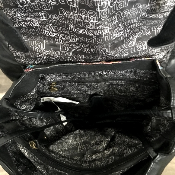 Desigual Shoulder Handbag Purse Rose Applique - Picture 4 of 5